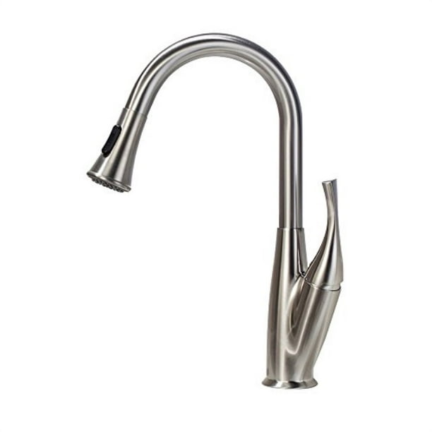 Pull Down Kitchen Faucet Sarlai Lead Free Modern Streamline Brushed Nickel Stainless Steel Sprayer Single Lever Single Handle Pull Out Sprayer Sink Faucet Walmart Com Walmart Com