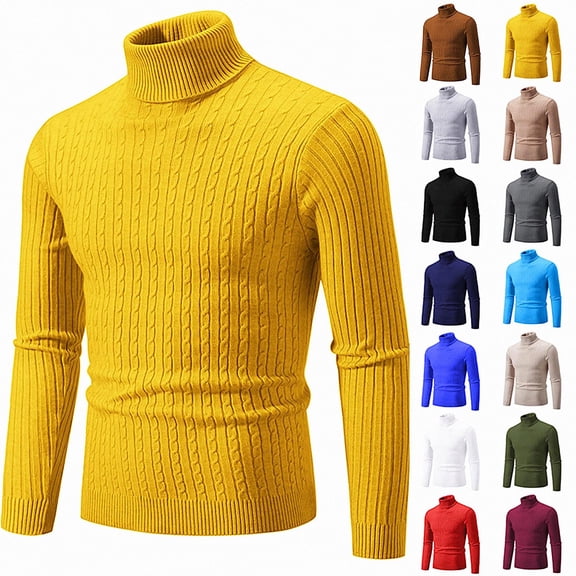 Teylalorva Men's Sweater Vintage Solid Color Turtleneck Elastic Casual Winter Spring Pullover Top