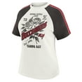 thumbnail image 2 of Women's WEAR by Erin Andrews White Tampa Bay Buccaneers Sleeve Stripe Distressed Raglan T-Shirt, 2 of 6