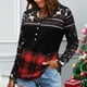 thumbnail image 2 of Camisa de empalme con estampado navideño Top de empalme a cuadros con bloques de color de manga larga y cuello redondo delgado de moda para otoño Negro XL, 2 of 5