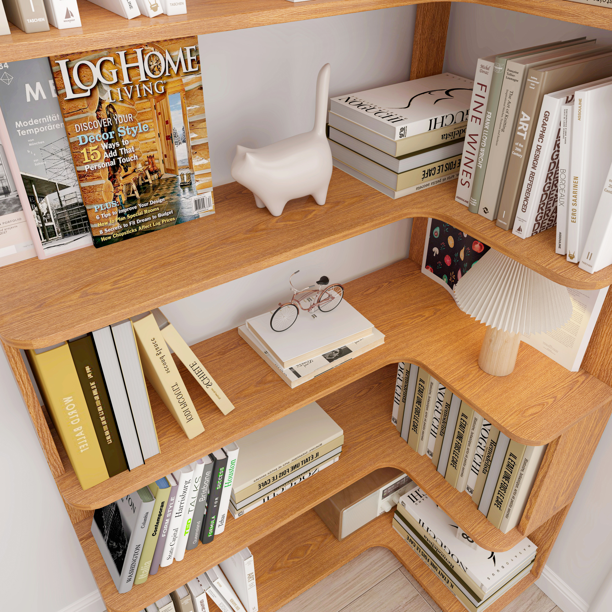 Leumius 5 Tier Freestanding Bookshelf,Wooden L-Shaped Corner Bookcase with Anti-drop Panel and Anti Tipping Device, Display shelf Open Storage,Dark Oak