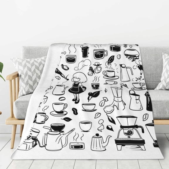 Lightweight Plush Fuzzy Cozy Soft Blankets Coffee Espresso Maker Pattern Warm Plush Fluffy For Blanket Teen Girls Women Couch Bed Sofa Chair Men Boys Gift 40"X30"