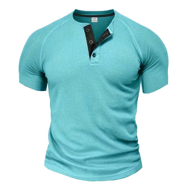 pstuiky camisetas para hombre, Blusas versátiles de manga corta raglán con cuello redondo y botones de color liso para hombre camisetas de hombre s