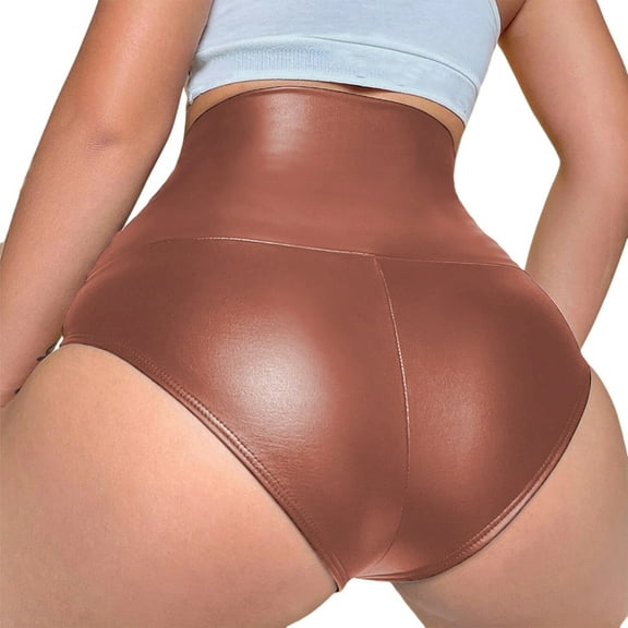 High Waist PU Leather Booty Shorts for Women Elastic Fit Wide Waistband Thong Hot Pant for Raves Parties and Clubwear