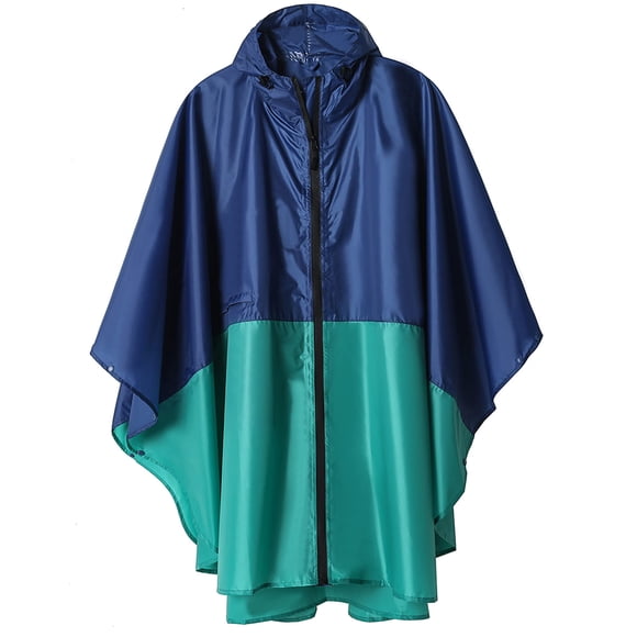 Poncho de Pluie Unisexe Imperméable à Capuche pour Adultes Femmes avec Poches (Vert-Bleu)