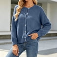thumbnail image 4 of VSSSJ Women's Button Down Knit Cardigan Round Neck Loose Solid Long Sleeve Sweater Jacket Outerwear Casual Fall Winter Outfits Blue L, 4 of 7