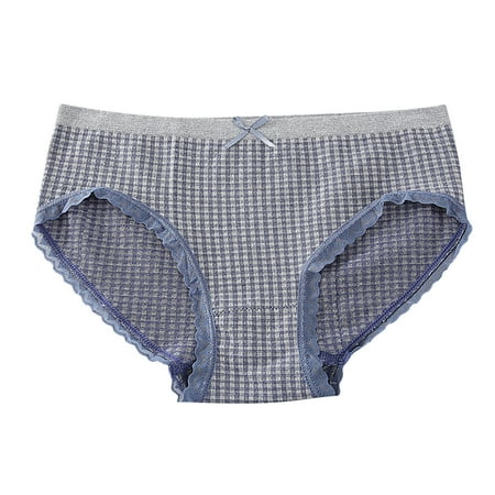 Xiaoxatg Sexy Panties for Women Womens Bikini Plaid Print Panties Lace Trim Underwear Mid Waist Panties Soft Breathable Stretch Ladies Briefs 1 Pack Lady Slim Waist Trainer plus Size
