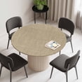 thumbnail image 2 of Beige Round Fitted Tablecloth with Elastic Edge, Waterproof Table Cloth Table Cover for 45"-54" Tables, Farmhouse Burlap Solid Brown Color Modern Linen Texture Tablecloths for Dining Picnic Outdoor, 2 of 9