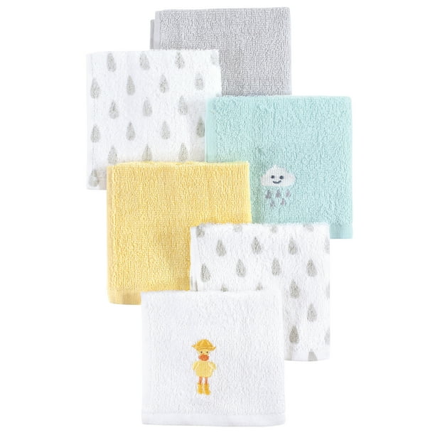 Hudson Baby Boy and Girl Woven Terry Washcloths, 6Pack, Rain Duck