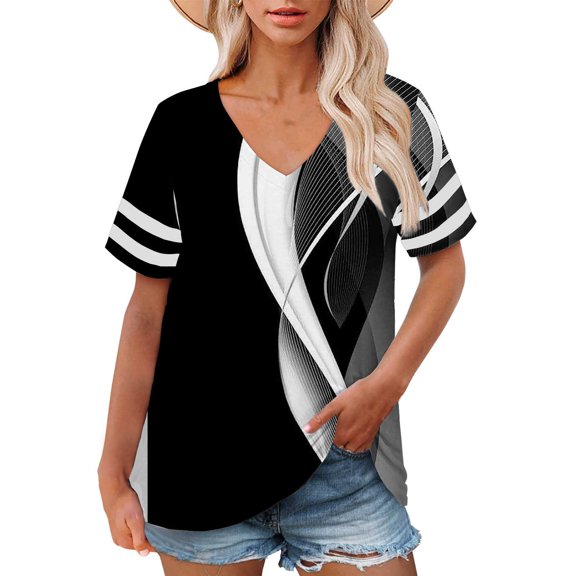 Delayuji Plus Size V Neck T Shirts Women Short Sleeve Tops Casual Summer Tshirts Loose Fit Tee Black L Polyester,Spandex Short Sleeve Shirts for Women