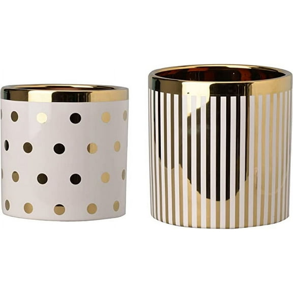 A&B Home Flower Pot - Ceramic Planter Indoor Outdoor Plant Pot, Gold & Cream Succulent Pot for Home Office Windowsill, Set of 2