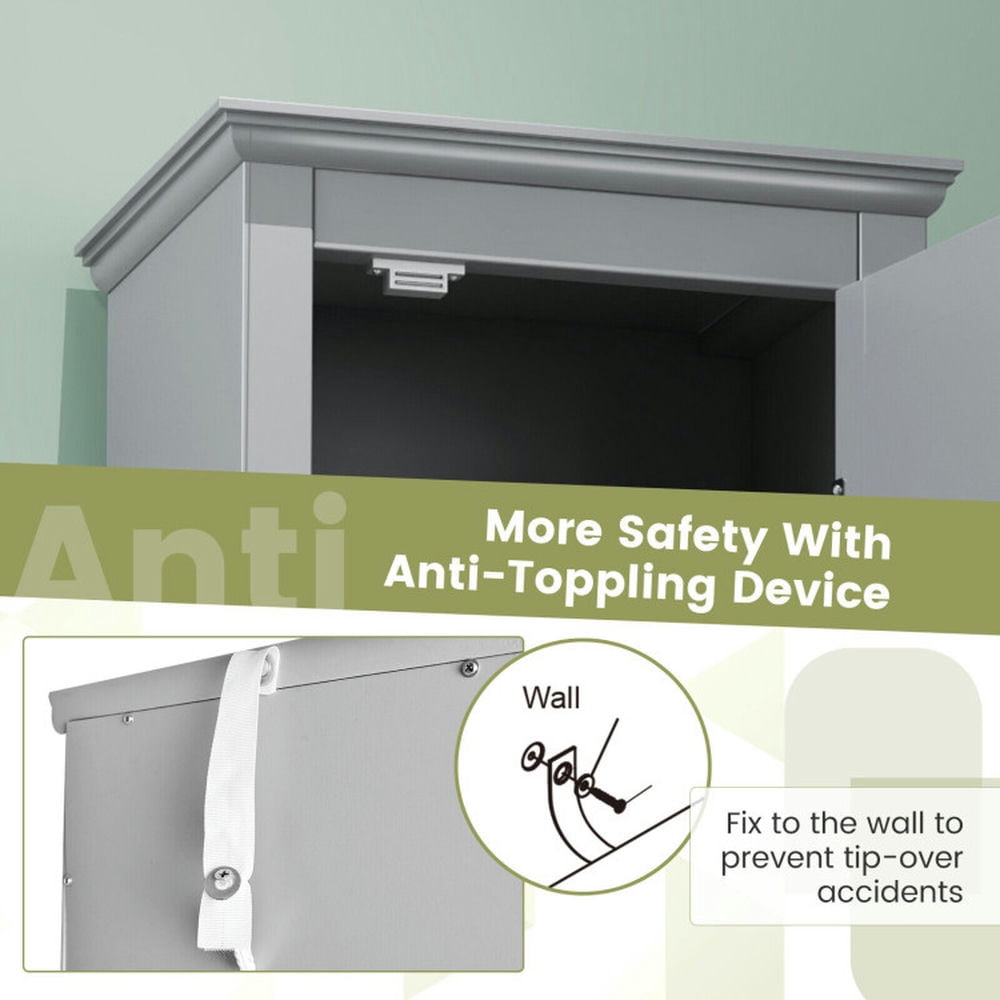 Finihen Bathroom Storage Cabinet, Bathroom Floor Cabinet, Tall Bathroom Floor Cabinet with Shutter Doors and Adjustable Shelf, for Bathroom, Living Room, Bedroom, Kitchen, Gray Finihen Bathroom Storage Cabinet, Bathroom Floor Cabinet, Tall Bathroom Floor Cabinet with Shutter Doors and Adjustable Shelf, for Bathroom, Living Room, Bedroom, Kitchen, Gray