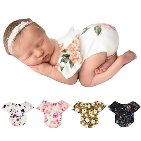 

Archer Newborn Baby Off Shoulder Floral Stretchy Romper Bodysuit Photography Props