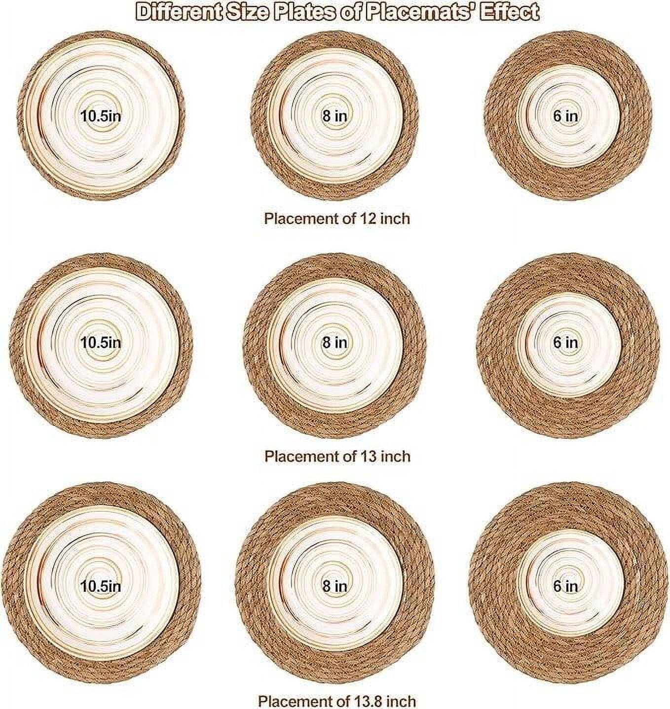 Round Woven Placemats 12 inch Set of 4 - Boho Rattan Placemats Natural Water Hyacinth Placemats, Farmhouse Weave Place Mats, Rustic Braided Wicker Table Mats for Dining Table,Home,Wedding