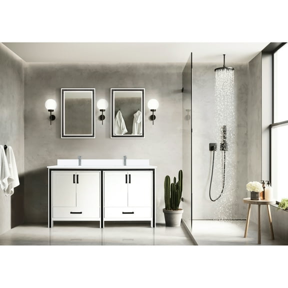 White 60" X 22" Double Bath Vanity With Marble Top And Mirrors - Soft Close Two Cabinets Drawers For Ample Storage Scratch Stain Surface 60 In. 22 & Included Space