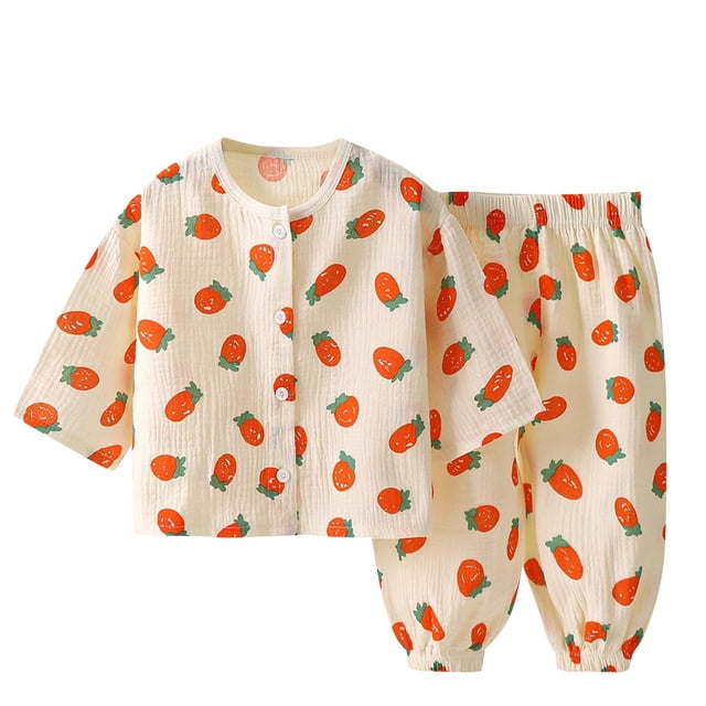 Odeerbi 1-8 Años Niños Niñas Pijamas de Verano de Algodón de Manga Larga Pantalones Suaves Estampados Pijama de Doble Capa de Gasa
