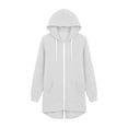 thumbnail image 6 of Zylanna Women's Long Full Zip Hoodie Sweatshirts, Adjustable Drawstring with Pockets Oversized Soft & Stretchy Casual Winter Coat Jacket Cardigan for Outerwear White, 6 of 9