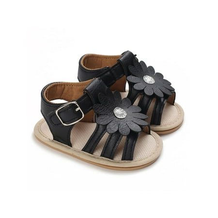 

Crocowalk Newborn Sandals Rubber Sole Crib Shoes Sunflower Decor Flat Sandal Toddler Kids Baby Flats Summer Cute Open Toe Princess Shoe Black 6-12 months