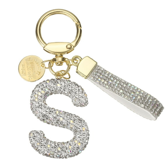 Uxcell Initial Letter Keychain, Cute Sparkly Rhinestone Key Chain Alphabet Charm for Women Car Keys Backpack Handbags Bag Purse, White (Letter S)