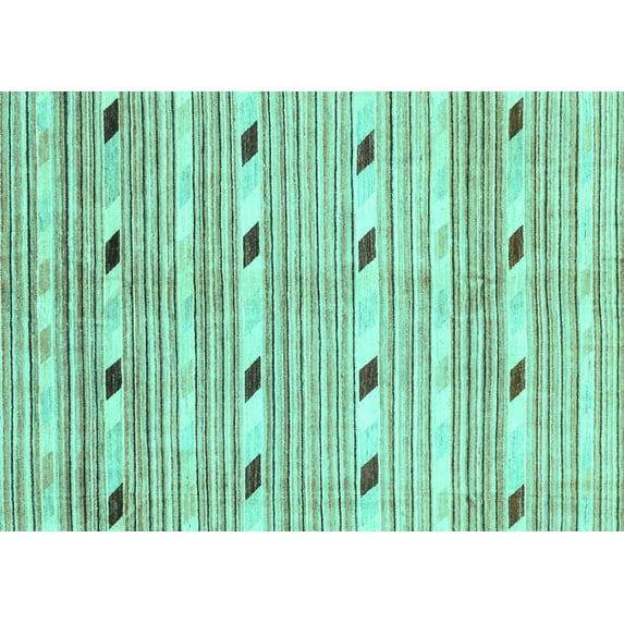 Ahgly Company Indoor Rectangle Oriental Turquoise Blue Modern Area Rugs, 7' x 10'