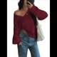 thumbnail image 3 of Suéter de Larga de Otoño para Mujer, Cuello en V, Informal, Ligero, de Punto Vino Tinto L, 3 of 8