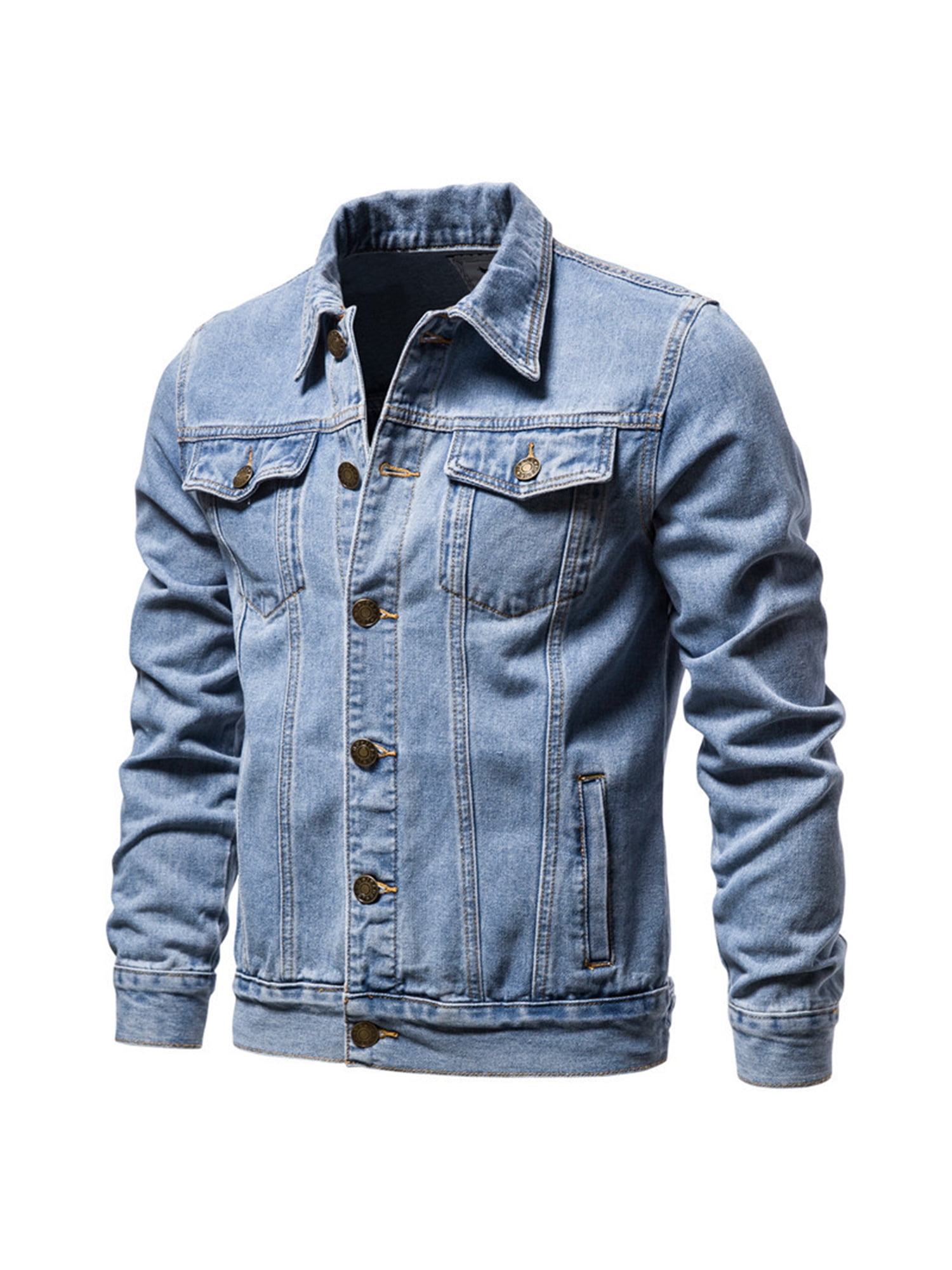 kpoplk Men's Casual Lightweight Long Sleeves Denim Jacket Casual Long  Sleeve Slim Fit Outwear Solid Tops Light Blue,XL 
