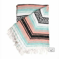Mexican Blanket Mint Peach Black White Yoga Blanket | Falsa | Beach Blanket | Serape | Outdoor Blanket | Throw Blanket for Bed, Couch, Van, Picnic, or Travel
