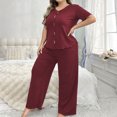 thumbnail image 2 of cfhntfmh Pajamas Sets for Women Button down Short Sleeve V Neck Shirt and Wide Leg Pants Soft Lounge Sets Plus Size Xl to 4Xl, 2 of 4