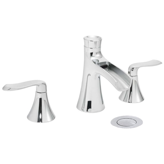Wovier Chrome 8-16 Inch Widespread Waterfall Spout Bathroom Sink Faucet with Supply Hoses,Two Handle Three Hole Lavatory Faucet,Basin Mixer Tap with Pop Up Drain
