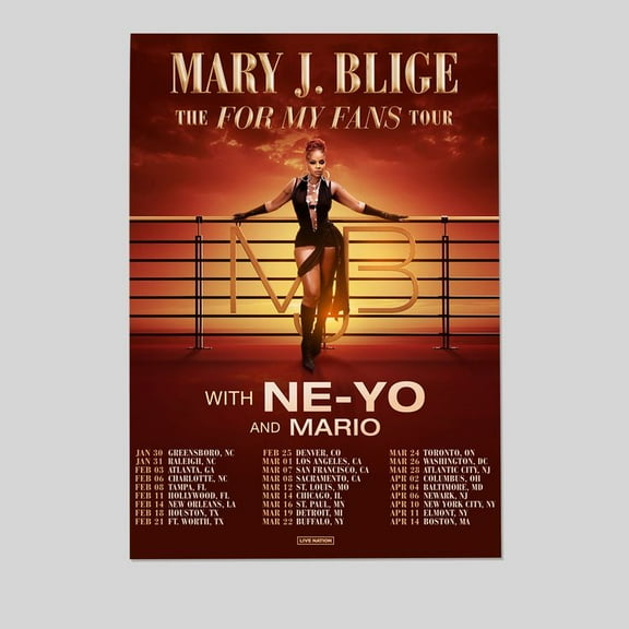 Poster Mary J. Blige E The For My Fans 2025 Tour Poster Size 24''x36'' - Postora