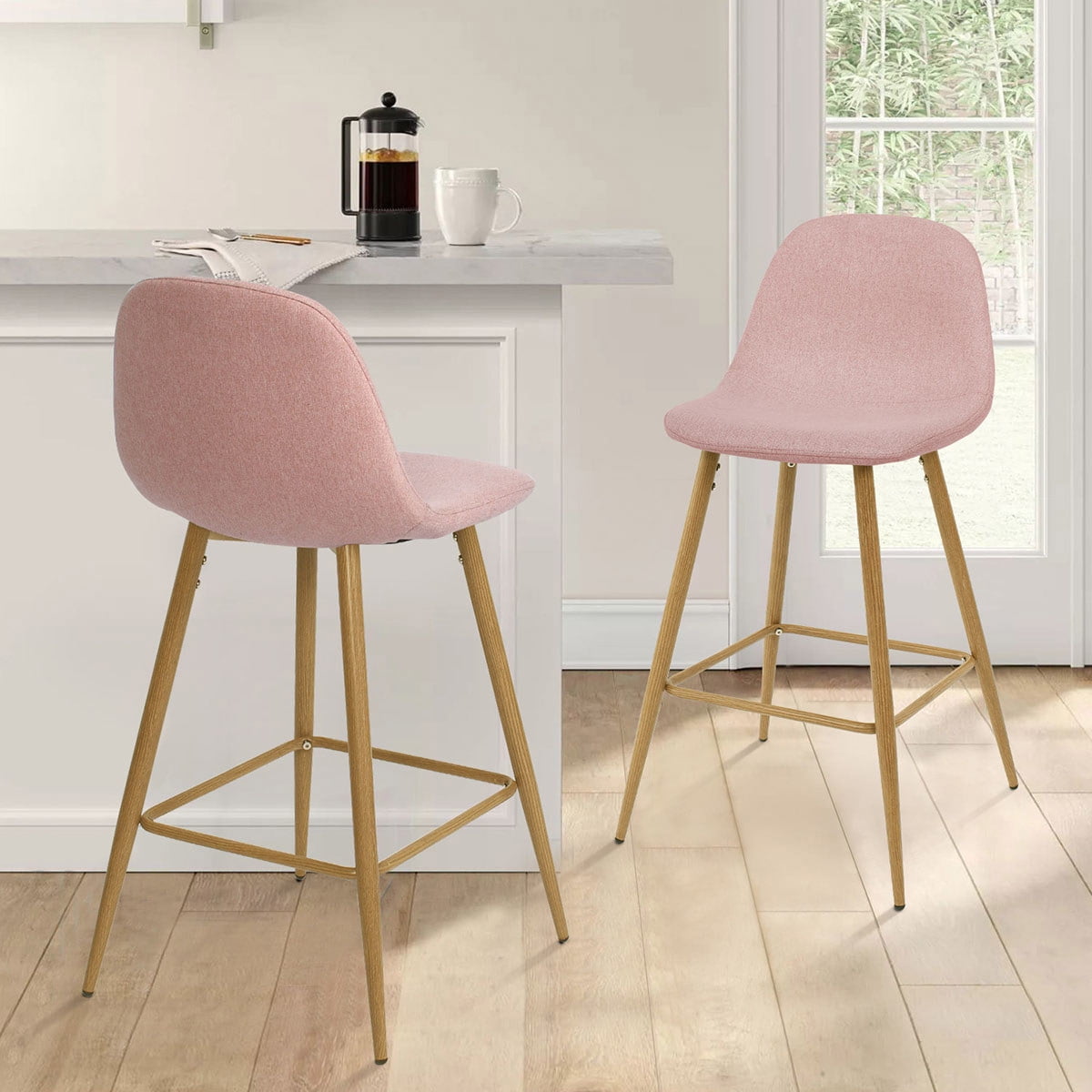 Kepooman 36" Modern Design Bar Stools Set of 2, Ergonomic Linen Armless Counter Height Barstool for Bar Counter, Home and Kitchen Island, Pink Kepooman 36" Modern Design Bar Stools Set of 2, Ergonomic Linen Armless Counter Height Barstool for Bar Counter, Home and Kitchen Island, Pink