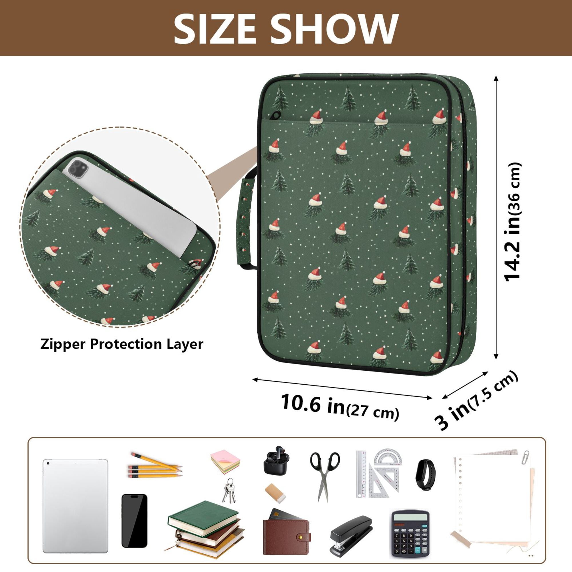 FORMRS Accordion File Folder A4 Size 7-Pocket Expanding Document Organizer Bag with 3 Ring Binder, Christmas Forest