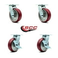 thumbnail image 2 of 6 Inch Poly on Aluminum Swivel Caster Set with Roller Bearings 2 Brakes SCC, 2 of 2