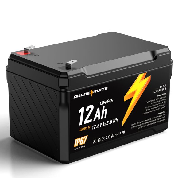 Batería GOLDENMATE 12 V 12 Ah LiFePO4 IP67 Impermeable