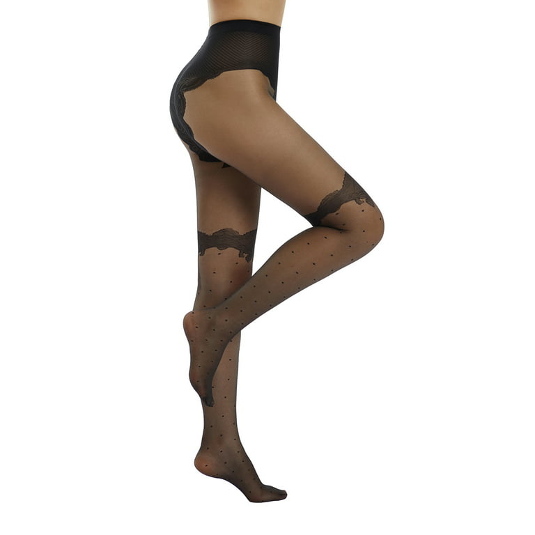 Women High Waist Tights High Waist Dots Print Sheer Control Top Foot  Pantyhose Silky Stockings 
