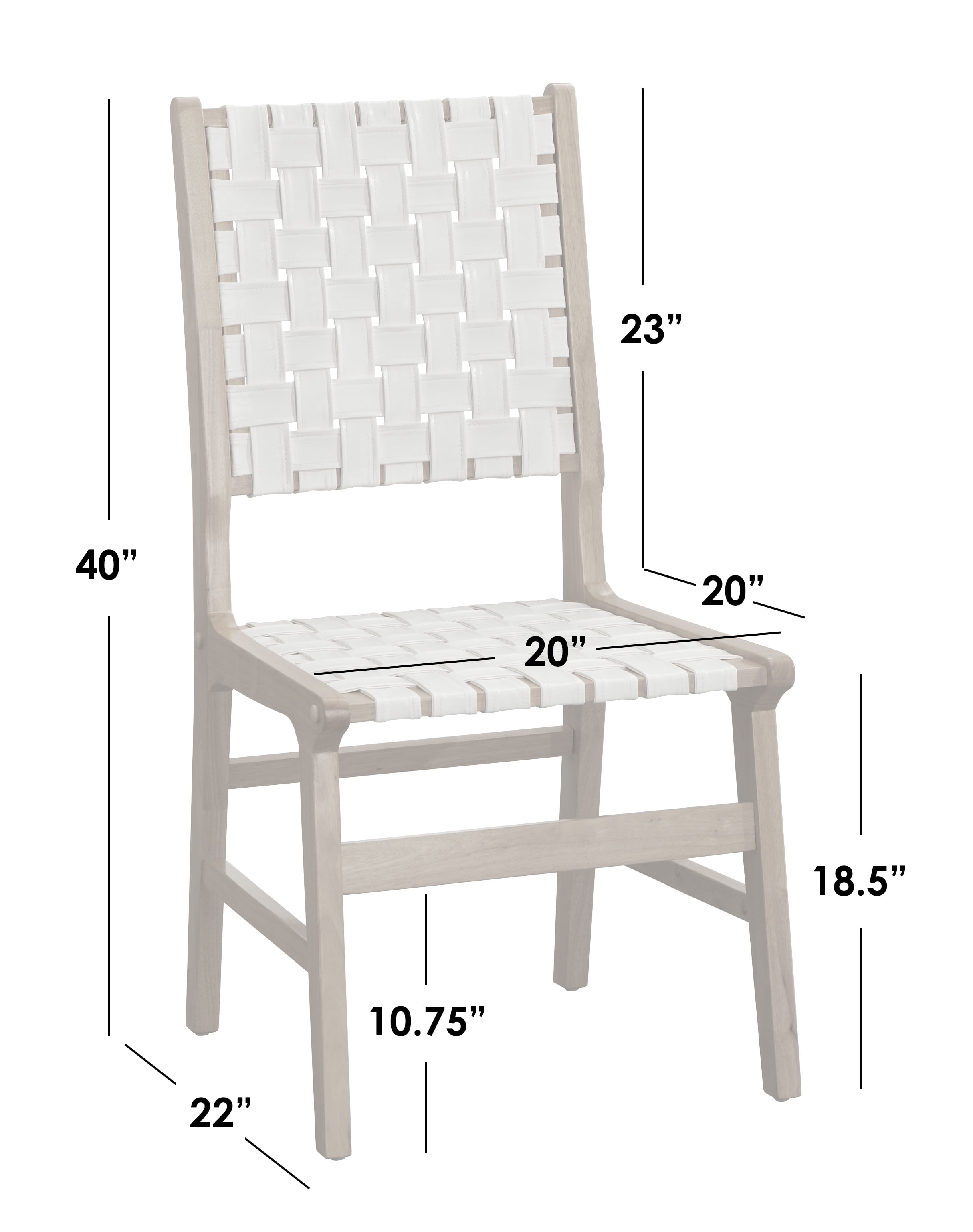 TMS Odin Mid-Century Woven Seat and Back Dining Room Chair with Solid Wood Frame, Set of 2, Light Brown/White