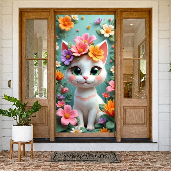 Blue Peacock Welcome Banner Floral Peacock Display Golden Frame Green Leaves Floral Backdrop for Home Entrance Party Welcome Garden Party