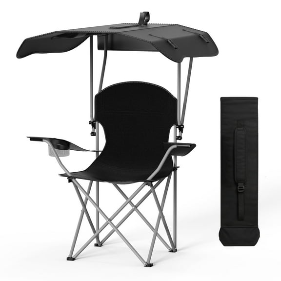 Canopy Lounge Chair with Sunshade for Camping Hiking with Cup Holder Black