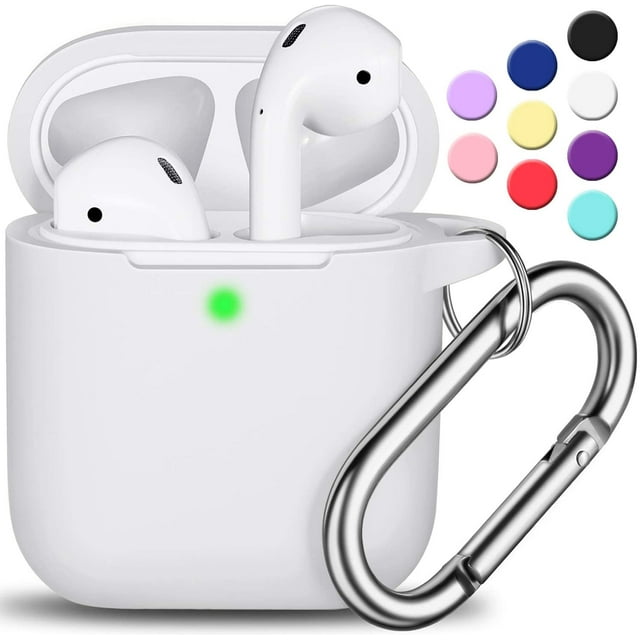 AirPods Case Cover , Soft Silicone Protective Cover with Keychain for Women Men Compatible with Apple AirPods 2nd 1st Generation Charging Case, Front LED Visible-White