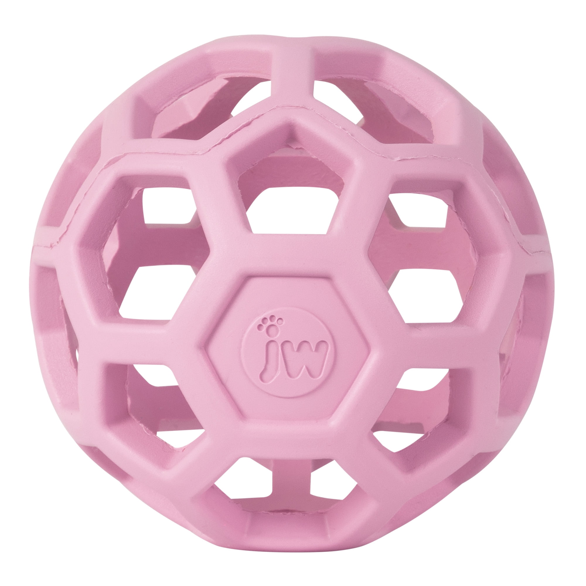 JW HOL-ee Roller™ Tug and Fetch Treat Dispenser Puzzle Ball Dog Toy, Natural Rubber, Medium 4.5" for Dogs 20 to 60 lb, Pink, Pack of 1