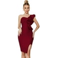 thumbnail image 5 of One Shoulder Ruffle Dress Side Split Bodycon Bandage Dress Wedding Guest Dress, 5 of 6