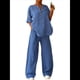 thumbnail image 3 of Conjunto de 2 Piezas de y Algodón para Mujer, con Cuello en V, Camisa de Larga Abotonada y Pantalón con Bolsillos Azul S, 3 of 7