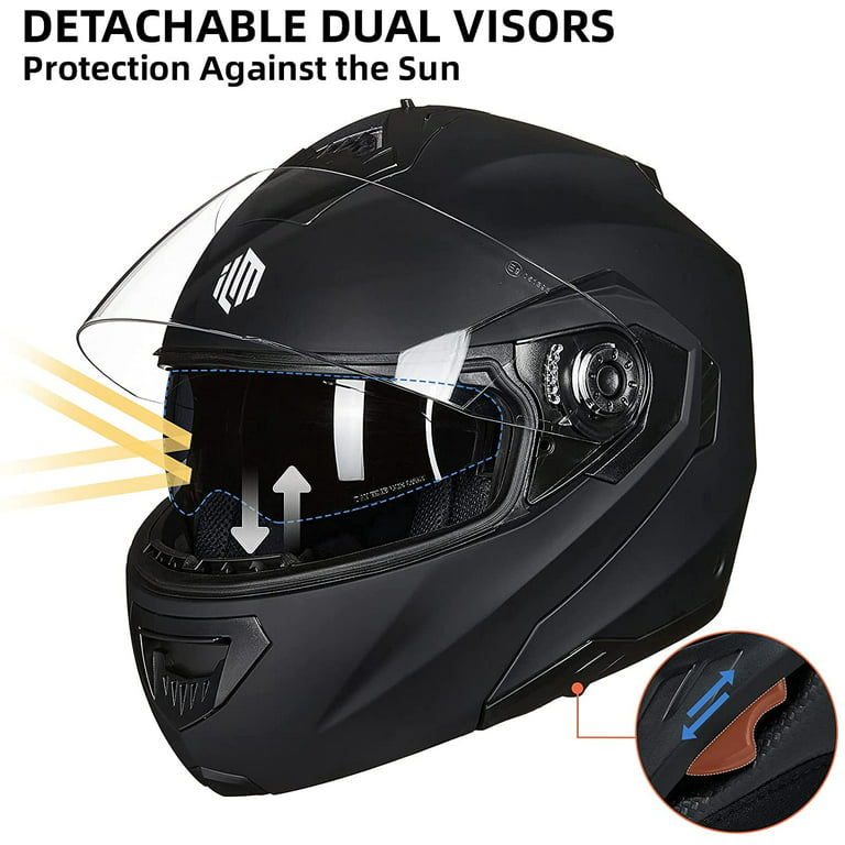 ILM Motorcycle Helmets for Adults Dual Visor Enlarged Air Vents Modular Full Face Cascos para Motos Men Women DOT(Matte Black,Large)
