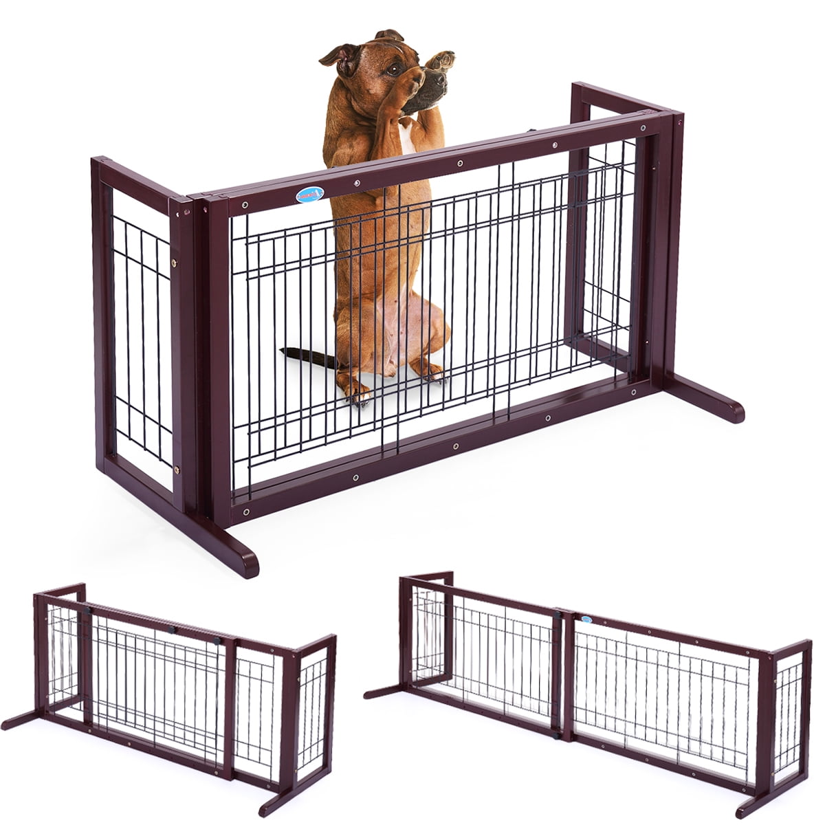 Jaxpety Indoor Adjustable Free Standing Dog Gate, Wood - Walmart.com