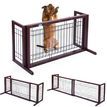 Jaxpety Safety Wooden Dog Gate Adjustable Indoor Solid Construction Pet Fence Free