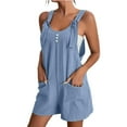 thumbnail image 1 of Combinaison Courte Sans Manches pour Femmes, Combinaison Décontractée Unie avec Encolure Carrée et Bretelles, Tissu Polyester, Tenue d'Été, 1 of 6