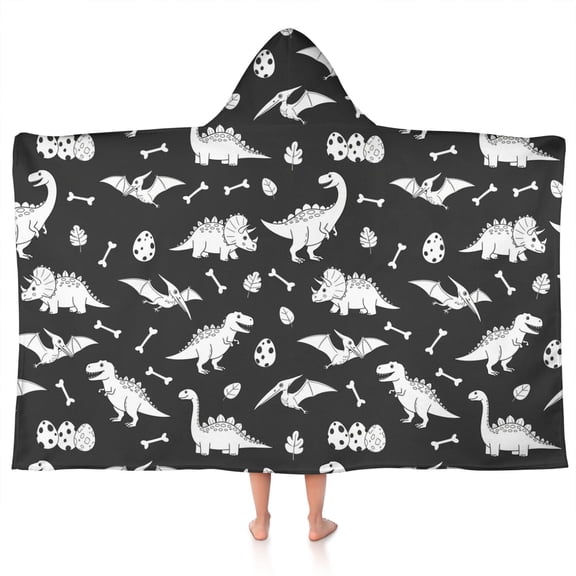 Dinosaur Silhouette Pattern Hooded Bath Towel,50"x30" for Ages 3 To 12 Kids, Quick Dry Lightweight Soft Microfiber Hood Beach Towel Cover Up for Kids