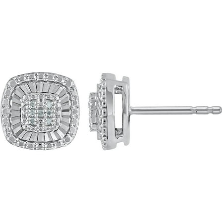 Diamond Accent Sterling Silver Cushion Stud Earrings