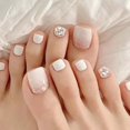 thumbnail image 1 of Gradient Crystal Gem Design Fake Toe Nails Short Square Press on Toe Nails Bling Nails Tips Cute Full Cover False Toe Nails White for Women and Girls 24Pcs, 1 of 5