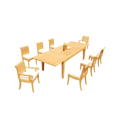 Grade-A Teak Dining Set: 8 Seater 9 Pc: 122" Caranas Rectangle Table And 8 Giva Chairs (2 Arm & 6 Armless Chairs) Outdoor WholesaleTeak #51GV2909